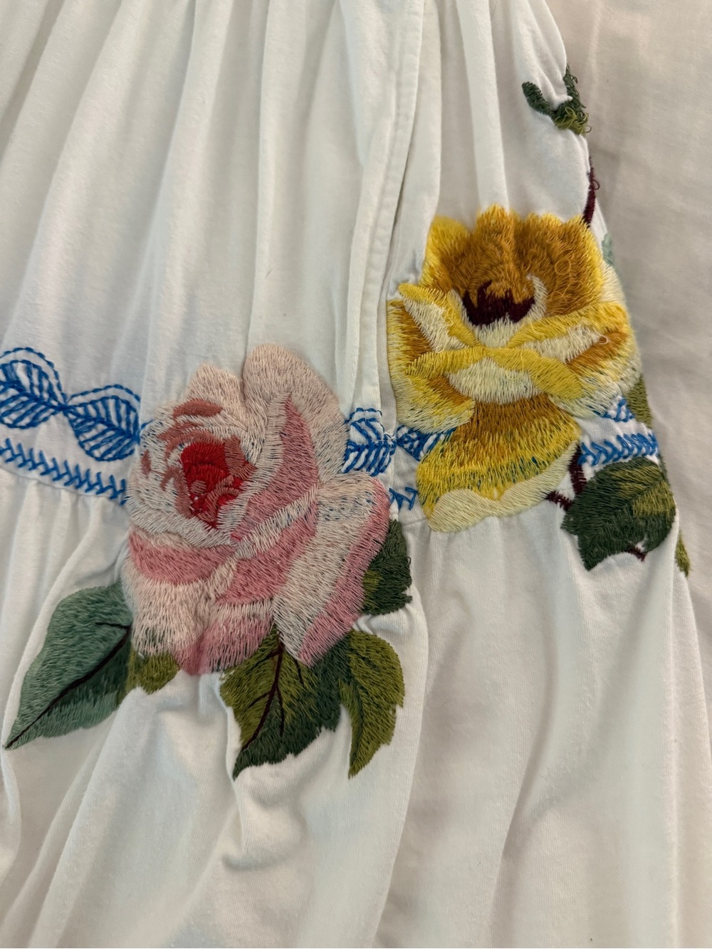 Johnny Was White Midi Dress with Blue Embroidery & Pink Floral - Picture 5 of 12